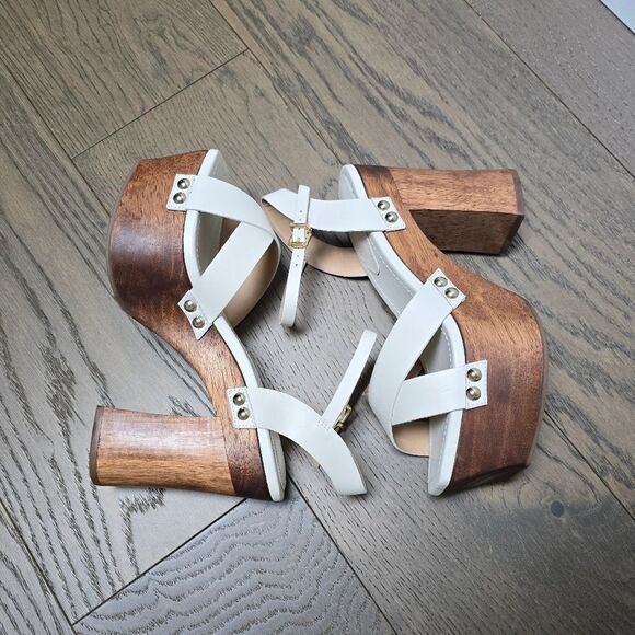 🆕️ Schutz Gaylah Leather & Wood Platform Sandals in White - Picture 9 of 13